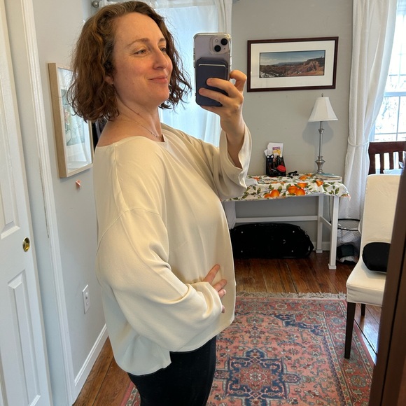 Eileen Fisher white/cream blouse top long sleeve flowy ballet neck. NWT. - Picture 3 of 8